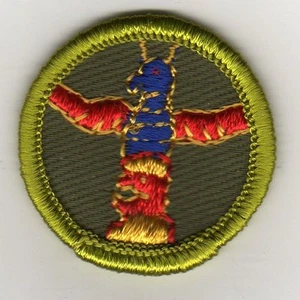 Wood Carving Merit Badge, Type F Rolled Edge Khaki Twill (1961-68), Mint! - Picture 1 of 1