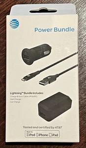 AT&T Power Bundle MFi Certified Apple Lightning Car & Home Charger, 4ft & 6ft - Zdjęcie 1 z 2