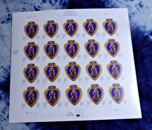 US 3784 PURPLE HEART (THE MEDAL FOR THE COMBAT WOUNDED) PANE OF 20 (37c) STAMPS! - Picture 1 of 5