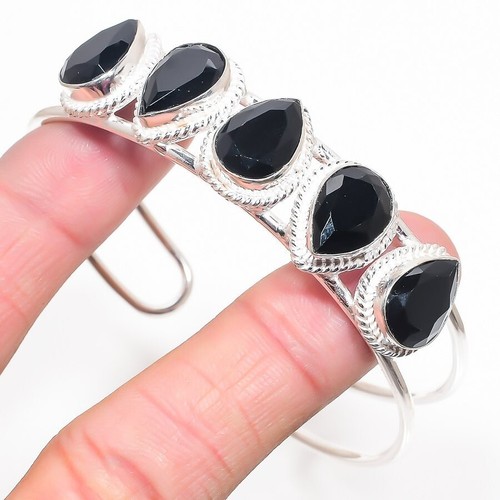 VALENTINO Bracciale Braccialetto Gioielli Argento Sterling 925 Pietra Preziosa Spinello Nero Regolabile