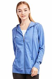 Sofra Women's Thin Cotton Zip Up Hoodie Jacket (L, Blue)