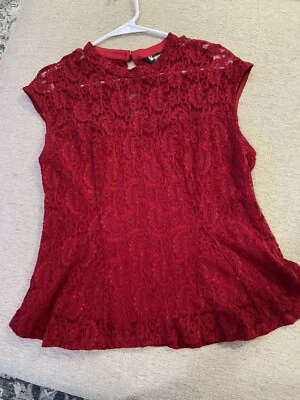 Allegra K  Women’s lace Red Top Round Neck Sleeveless Medium. - Image 1 of 4