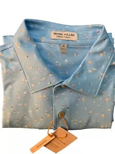 Peter Millar Men's Summer Comfort Blue Sailing Away Golf Polo Size M | NWT - Picture 1 of 8