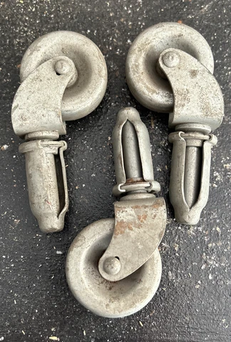 3 Matching Vintage/Antique Steel Furniture Casters 2in. Steel Wheels Cover