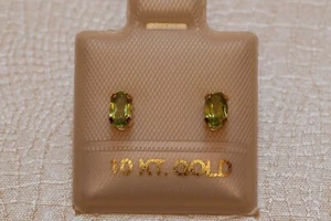 Feinste Peridot Ohrstecker - 5 x 3 mm - 10 Kt. Gold - 417 - Ohrringe - Oval Cut - Bild 1 von 3