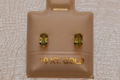Feinste Peridot Ohrstecker - 5 x 3 mm - 10 Kt. Gold - 417 - Ohrringe - Oval Cut - Bild 1 von 3