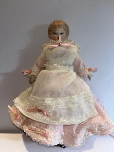 Vintage 9 inch Porcelain Cloth Body Doll, Handmade Dress, Porcelain hair, Gift - Picture 1 of 10