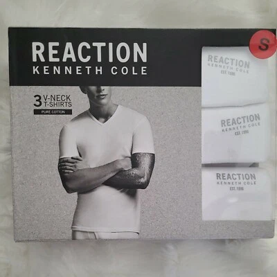NEW  Mens White Kenneth Cole Reaction Cotton V-Neck T-Shirts 3-Pack Size Small - Image 1 of 4