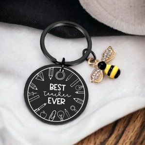 Schlüsselanhänger personalisiert Beste Lehrerin Biene Geschenk individuelle Gravur Schulgeschenk Danke - Bild 1 von 7