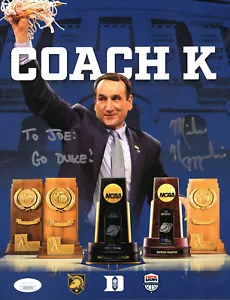 MIKE KRZYZEWSKI HAND SIGNED 8x11 COLOR PHOTO DUKE COACH TO JOE JSA - Picture 1 of 2