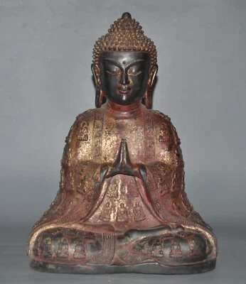 15.2" Templo Budismo Tibetano Bronce Sakyamuni Shakyamuni Shakya Mani Estatua Foto 1 de 4