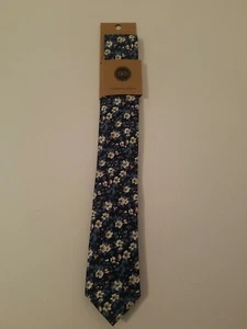 Corbata Frank & Buck F&B Azul Marino con Diseño Floral Blanco Algodón - Nueva - Imagen 1 de 6