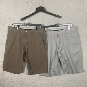 Volcom Shorts Mens 33 Brown Gray Chino Flat Front Cotton Polyester Skater 2 pcs - Picture 1 of 16