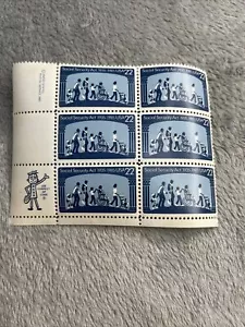 US scott #2153 plate block of 6 stamps. Social Security Act. Mint, No Hinge. - Picture 1 of 5