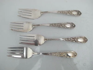 S KIRK & SON Sterling Silver ROSE Repousse Flower 6 1/4 SALAD FORK Set of 4 - Picture 1 of 5