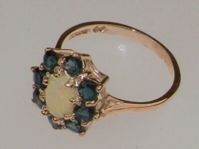 14k Rose Gold Natural Opal & London Blue Topaz Womens Cluster Ring - Image 1 of 4