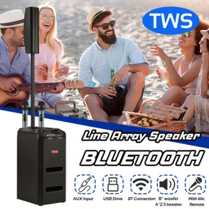 5000W Bluetooth Line Array Speaker 8" Subwoofer DJ PA System w/ 2 Wireless Mic - Picture 1 of 16
