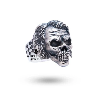 Joker Humorist Comico Teschio 925 Argento Sterling Uomo Biker Ossidato Ring Gift - Immagine 1 di 4