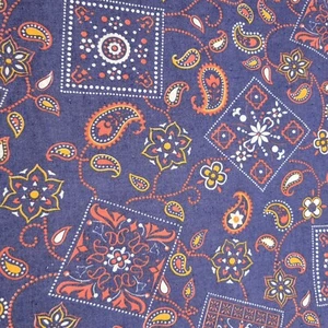Wamsutta Mills Paisley Floral Cotton Fabric Navy Blue Orange Yellow White - Picture 1 of 4