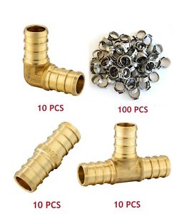 (130 PCS) 3/4" PEX CRIMP NO LEAD BRASS  FITTINGS WITH STAINLESS STEEL Clamps
