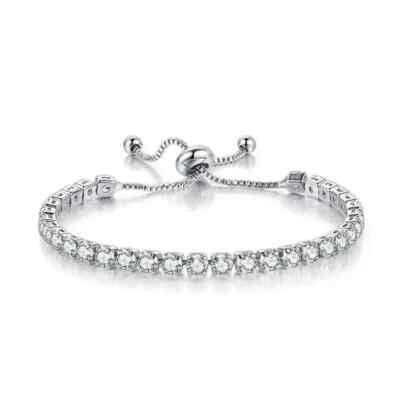 18k White Gold 6 Cttw Created White CZ Round Adjustable Tennis Plated Bracelet - Image 1 of 4