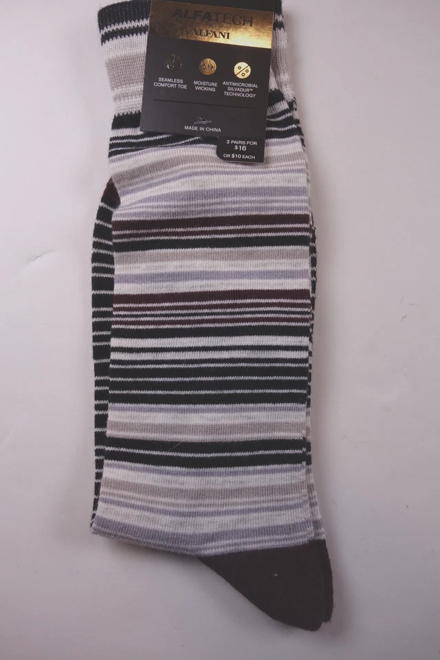 Calcetines Alfani para hombre negros grises y blancos a rayas AlfaTech NUEVOS 1 par Foto 1 de 1