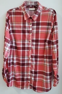 Bobbie Brooks Woman's Super Soft Plaid Long Sleeve Button-Front Shirt - Size 2X - Picture 1 of 6