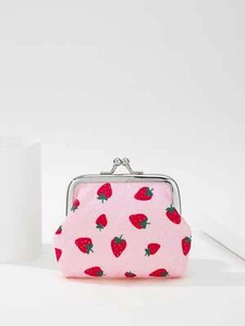 Strawberry Pattern Kiss Lock Coin Purse Change Pouch Card Holder Coin Holder - Picture 1 of 5