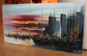 Ozz FRANCA (1928-1991) Segelbote vor einer Stadt. 38x76 cm. - Picture 1 of 5