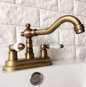 Grifo mezclador fregadero de cocina antiguo latón doble mango de 4" grifo 8an062 - Imagen 1 de 8