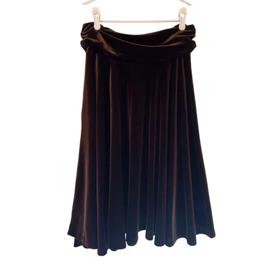Lapis Size L Brown Velvet Midi Skirt Flared A Line Elastic Waist - Image 1 of 4