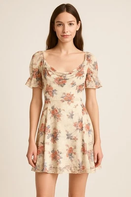 dELiA*s Y2K Floral Lace Mini Dress Puff Sleeve Cottagecore Fairycore S NWT - Image 1 of 4