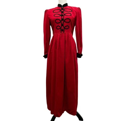 Vestido Vintage Positive Attitude Rojo Pana TALLA 10 Negro Terciopelo Detalles  Foto 1 de 4