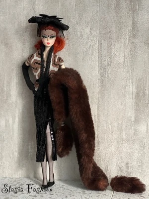 OOAK 8pcs Set Skirt/JACKET/Hat/Stole/Shoes/Gloves/Stockings Barbie/Poppy Parker - Image 1 of 4