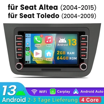 7" Android 14 Autoradio Für Seat Altea XL 2004-2015 Toledo GPS NAV WIFI Carplay - Bild 1 von 4