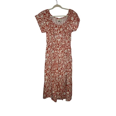 Universal Thread 橙色和白色花卉露背中长连衣裙,尺寸 L — 第 1/4 张图片