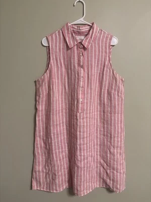 C&C California Tunic Shirt Dress Size 1X 100% Linen Muted Red Stripe Shift - Image 1 of 4