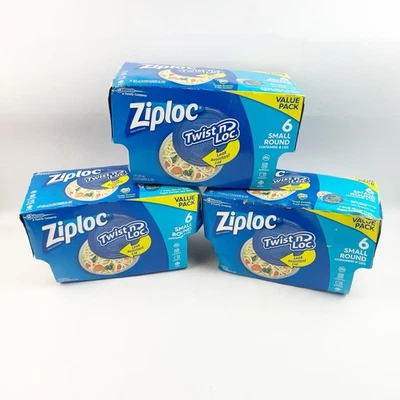 3 paquetes de tapas de contenedores de plástico Ziploc Twist n Lock 1 pieza 6 rondas pequeñas ea Pack Foto 1 de 4