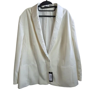 SuitShop Womens Off White Tuxedo Jacket Blazer Size 24 Regular Buttoned Cuffs - Picture 1 of 7