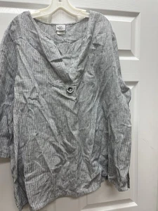 Hot Cotton Woman Marc Ware Linen Blend 3X Twofer Blouse Pit 27 White Navy Euc - Picture 1 of 5