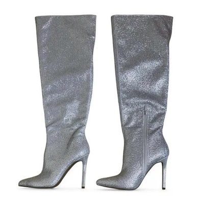 Botas de aguja hasta la rodilla I.N.C International Concepts plateadas estrás 5,5 nuevas sin etiquetas Foto 1 de 4