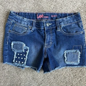 Lee Girls Patchwork Denim Cutoff Shorts With Adjustable Wasteband - Size 16 - Picture 1 of 6