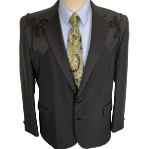 Silverado Blazer Men 44S Black Embellished Western Rancher Jacket Rockabilly VTG - Picture 1 of 11