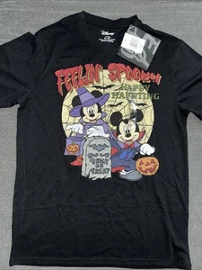 🎃NEW! Disney Mickey And Minnie Mouse “Feeling Spooky” Black Halloween Shirt - S - Picture 1 of 4