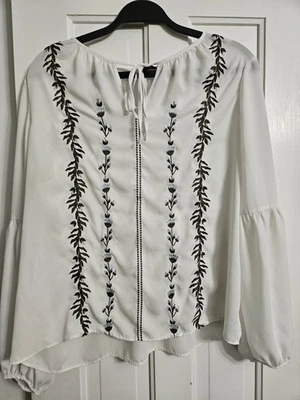 Lord & Taylor Flowy Blouse Embroidered  Large Bell Sleeves Boho - Image 1 of 4