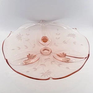 Vintage Lancaster Pink Depression Footed Glass Cake Plate Jubilee Petal USA 10” - Picture 1 of 13