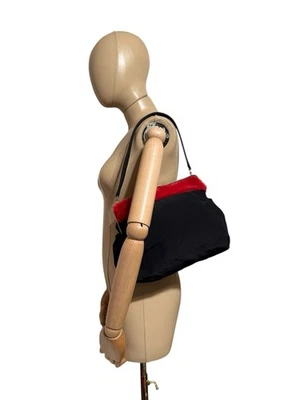 Vtg Dolce & Gabbana Black Red Fur Trim Bag - Image 1 of 4