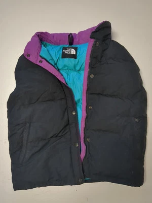 Chaleco North Face Down Mujer S Vintage Hecho EE. UU. 90s Negro Púrpura Turquesa A Presión Foto 1 de 4