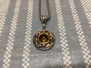 Sterling Silber & 18k mit Diamant Schachbrettschliff Citrin runder Anhänger 16" + - Bild 1 von 5