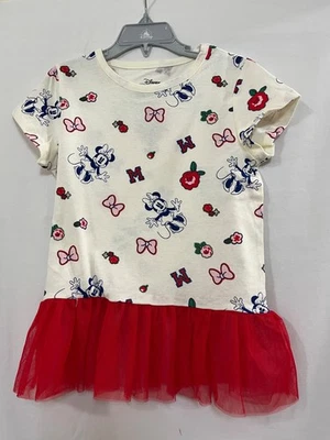 New Disney White Minnie Mouse Floral T Shirt Short Sleeve Girls sizes 4T,5,6,7 - Image 1 of 4